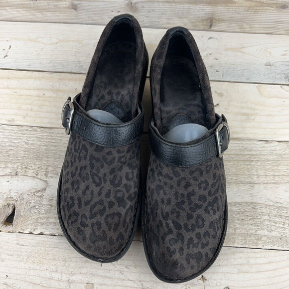 Born Shoes Womens 10 Crown Brown leopard Animal Print Leather Clogs Wedge B64809 - Picture 7 of 15